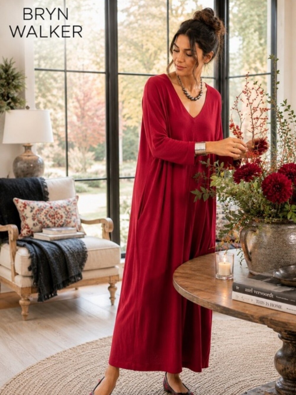 Bryn Walker Red Rosehip Taylor Maxi Dress Siro Rayon Womens Oversized Fit Small